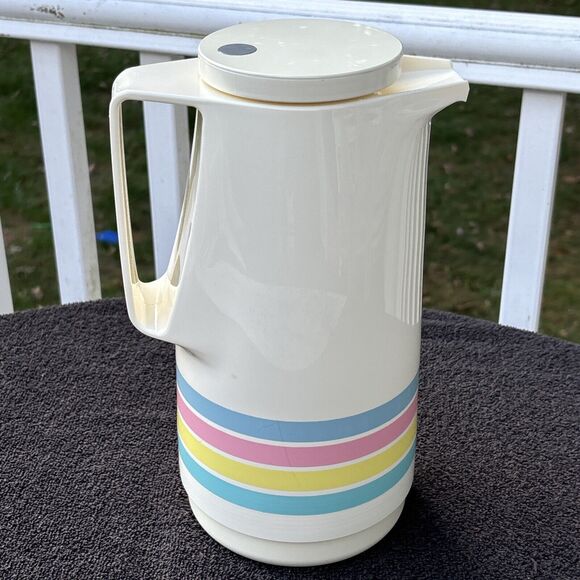 Vintage 1980s THERMOS Vacuum Insulated Carafe #790, Rainbow Stripe, West Germany - Picture 3 of 9